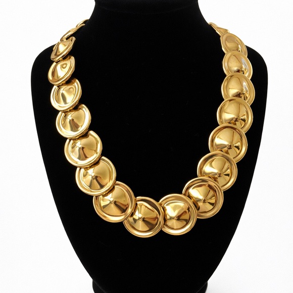 Monet Jewelry - Vintage Monet Signed Gold Tone Disc Collar 80s Runway Style Statement Necklace